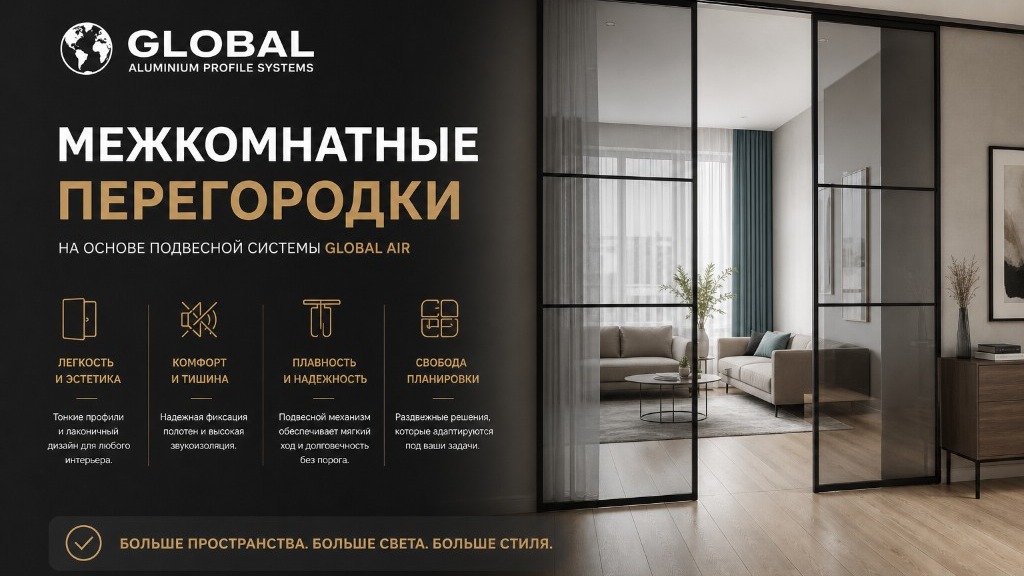 Межкомнатные перегородки на основе подвесной системы GLOBAL AIR